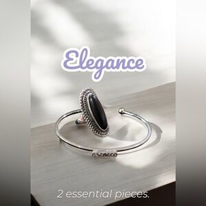 Silver Bracelet and Ring with Black Stone Bracelet